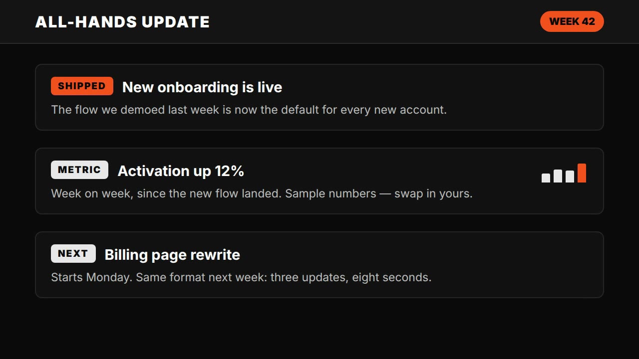 Claude Motion explainer prompt — all-hands update style