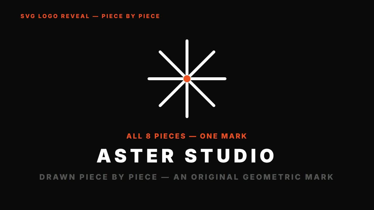 Claude SVG logo reveal prompt — piece by piece — HTML prompt (an 8-spoke asterisk draws one spoke at a time)