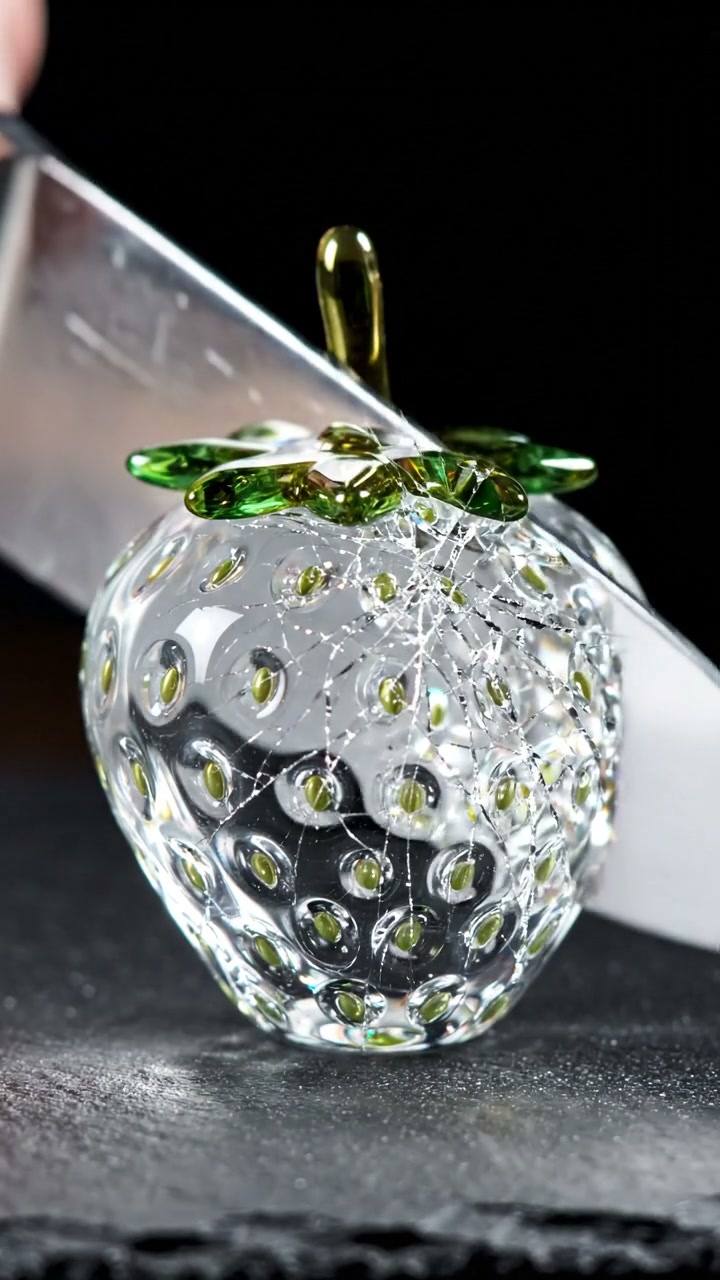 Veo 3 ASMR Prompt — Glass Fruit Cutting (Vertical)